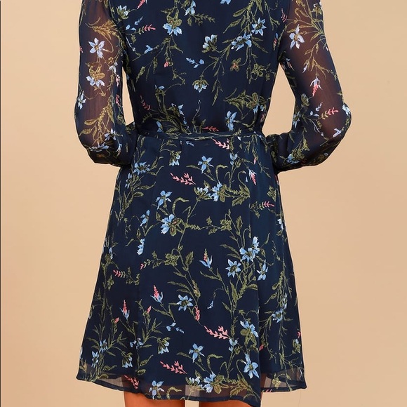 Lulu’s Navy Blue Floral Print Wrap Dress - Picture 5 of 6
